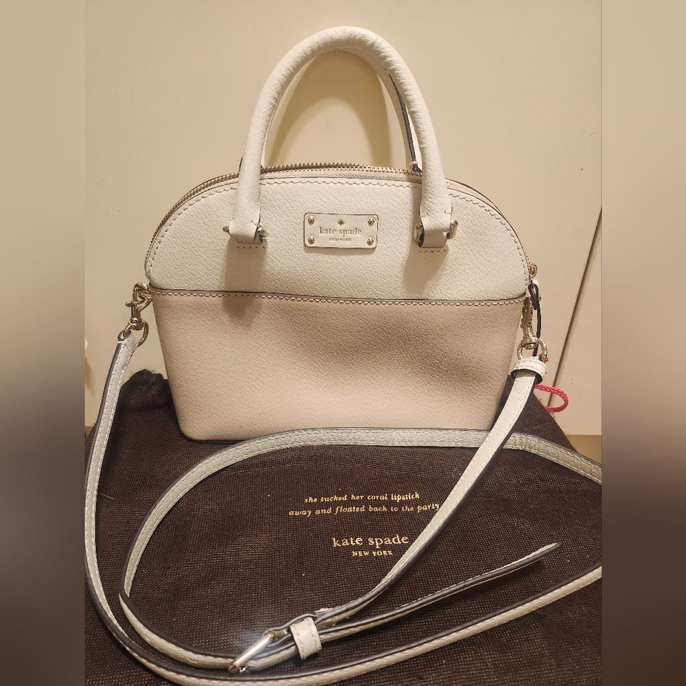 Kate Spade Ny White/Nude Leather Domed Satchel/Crossbody Bag Ret.$330 W/Dustbag